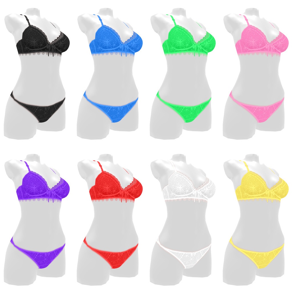 VRoidランジェリー333 ファンシーフラワーレースブラショーツ