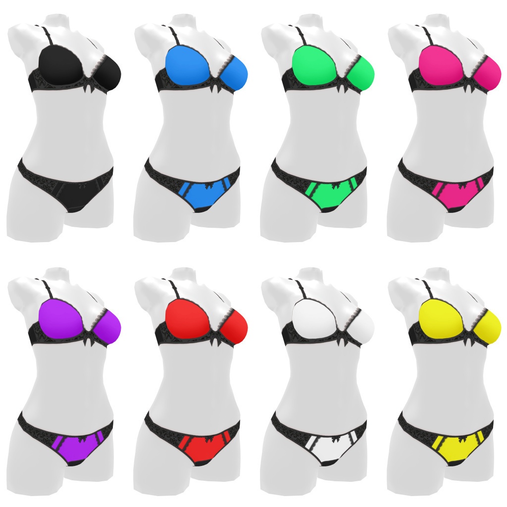 VRoidランジェリー334 ブラックアンドカラードツートーンブラショーツ