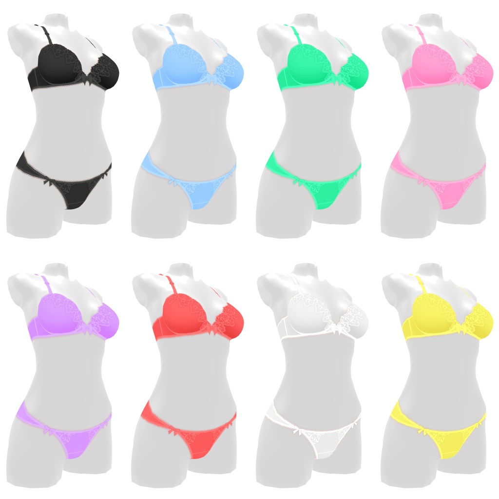 VRoidランジェリー338 清楚系レリーフと小さなリボンのパステルブラショーツ