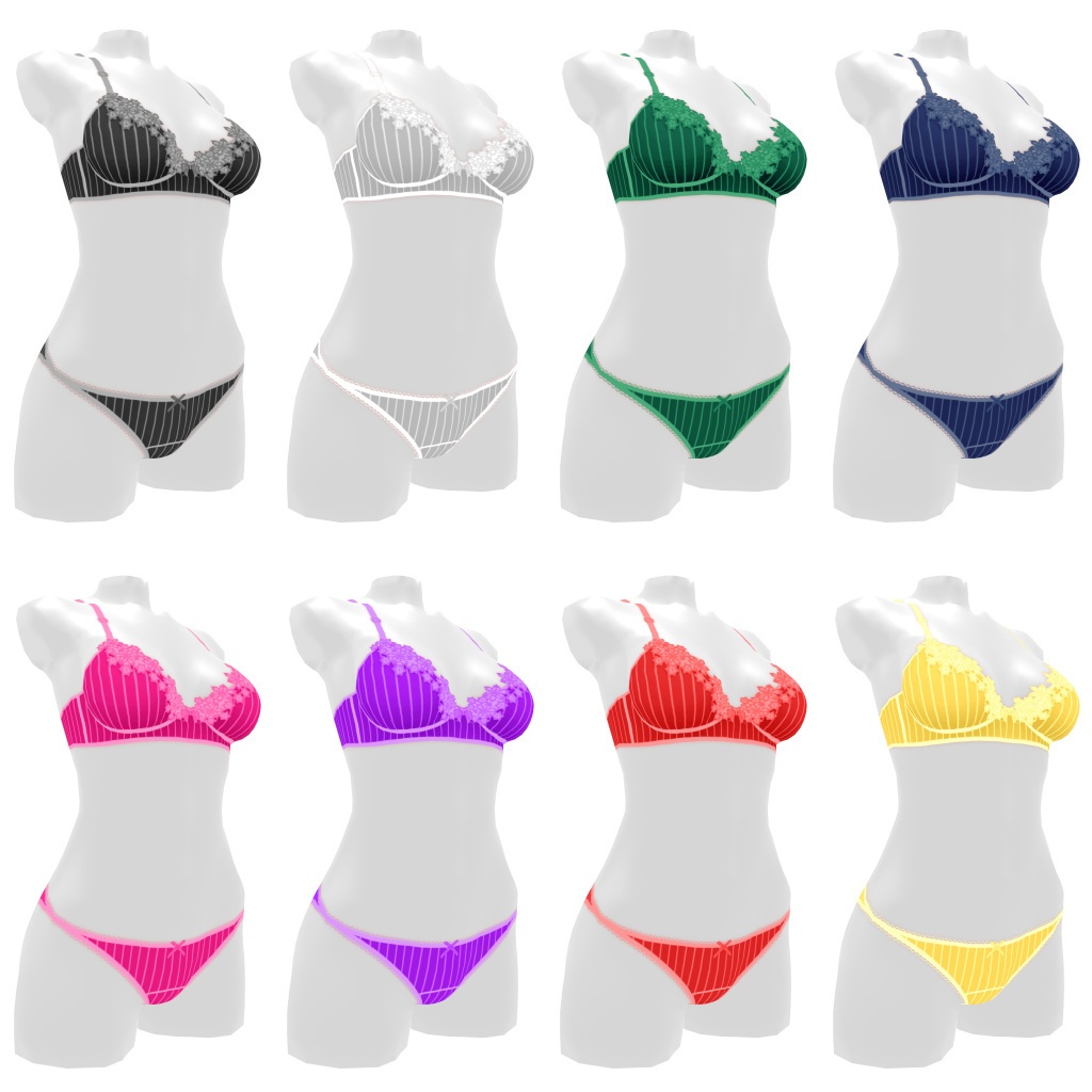 VRoidランジェリー339 ストライプ柄デザインブラショーツ