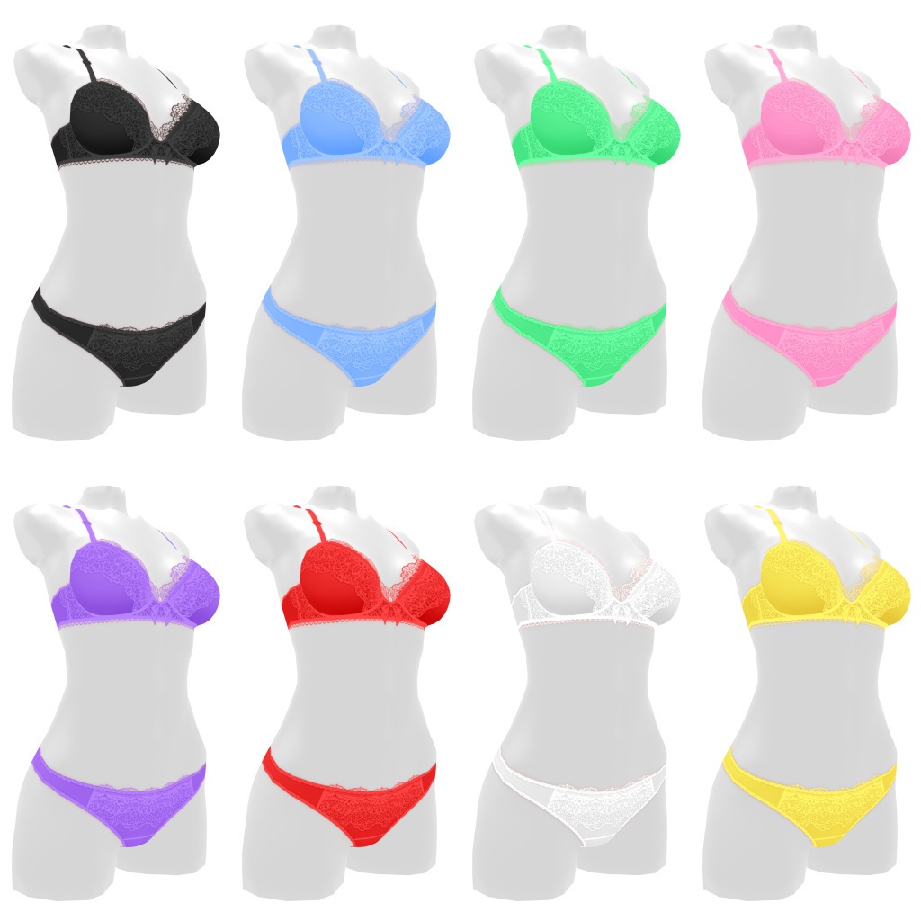 VRoidランジェリー342 重ねレースの清楚系ブラショーツ