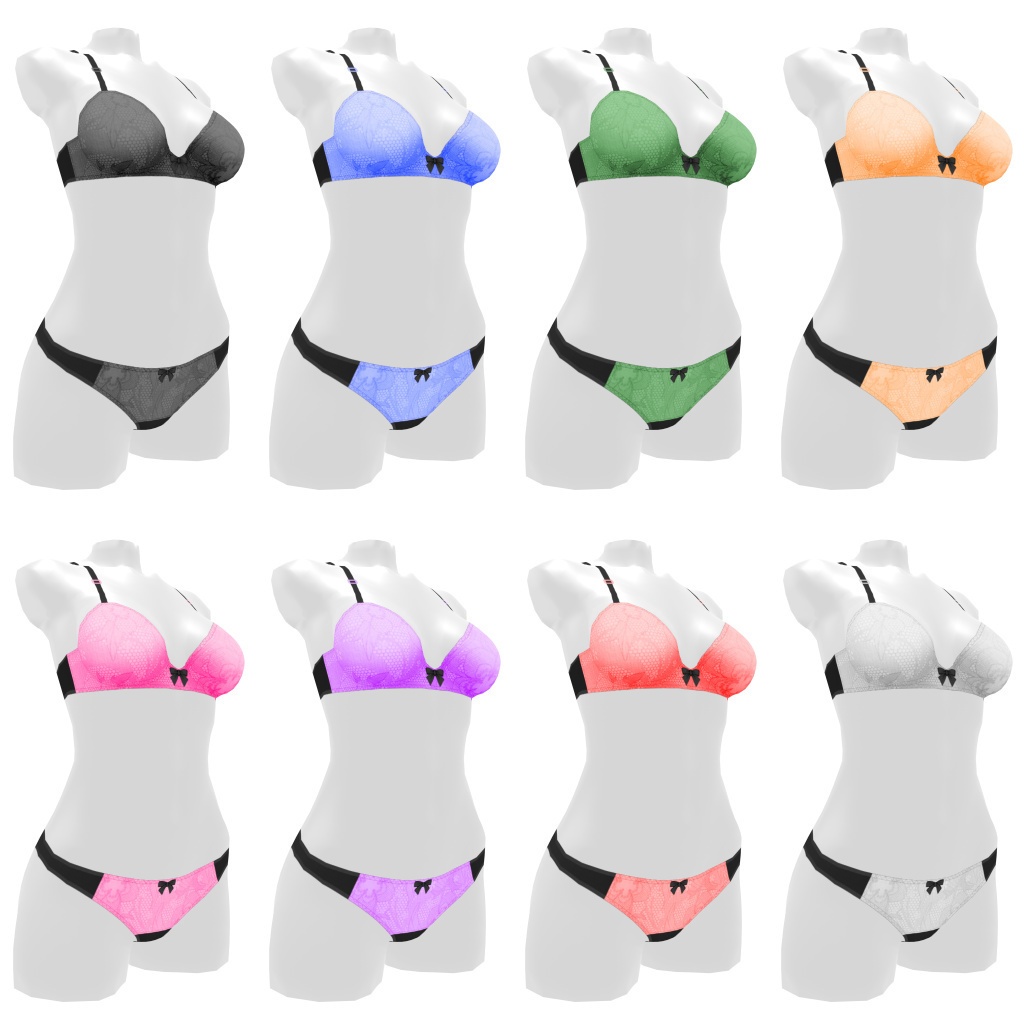 VRoidランジェリー358 ブラックアンド花柄カラーレイヤードカジュアル