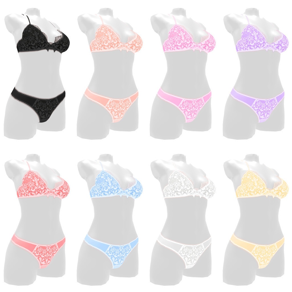 VRoidランジェリー370 おしゃれレースのブラ&ショーツ