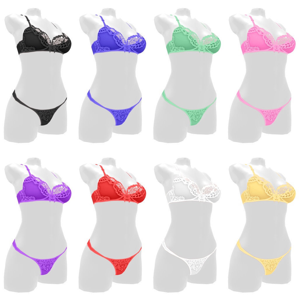 VRoidランジェリー371 レースフリルブラ_ハイレグセットアップ