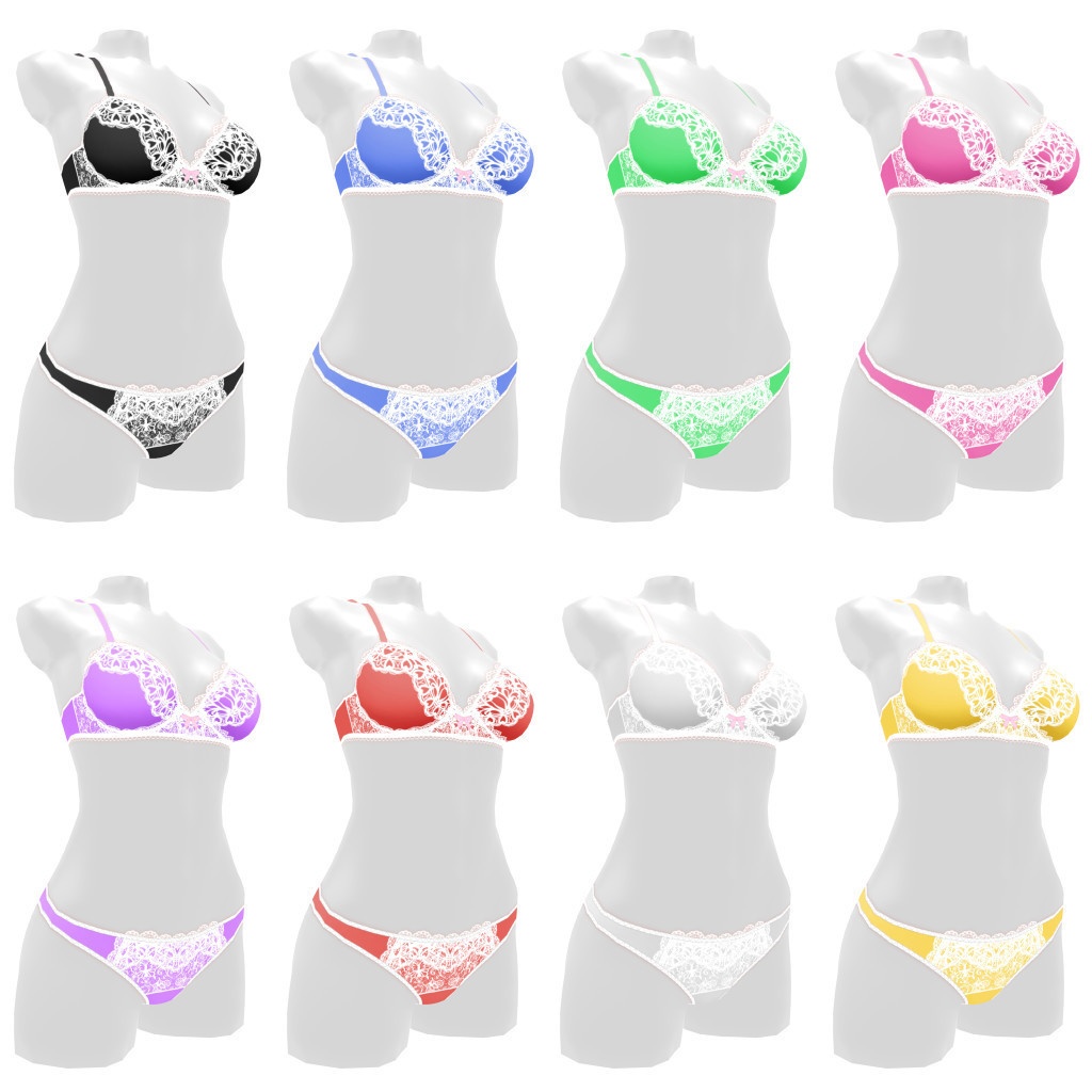 VRoidランジェリー373 白いレースとカラードシルクのツートーンブラショーツ