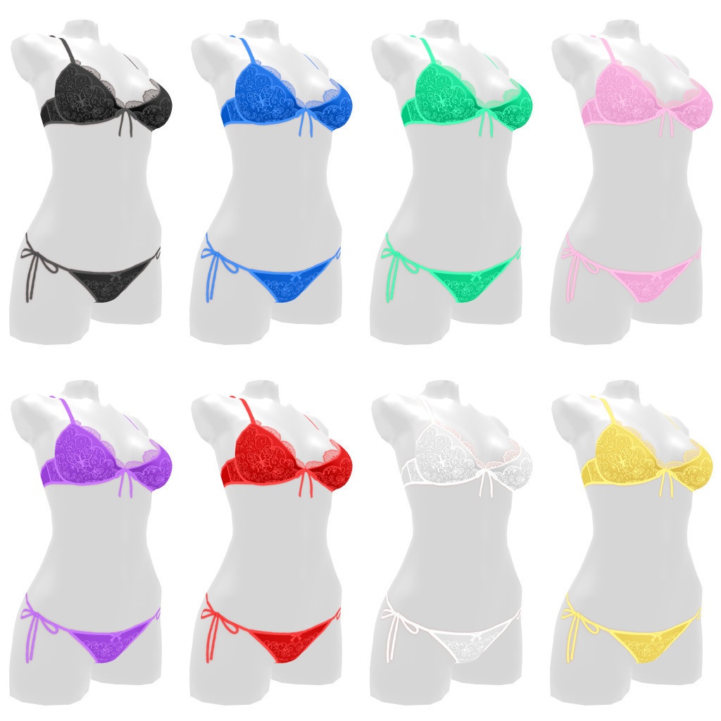 VRoidランジェリー374 ファンシーレース羽根つきブラ&Gストリング