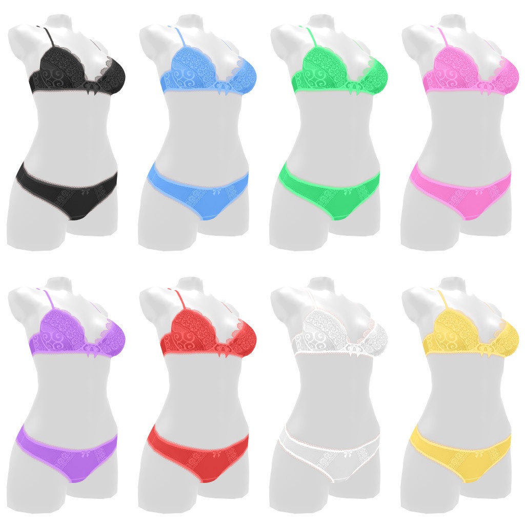 VRoidランジェリー380 クロスストラップブラ&さらさらシルクのショーツ