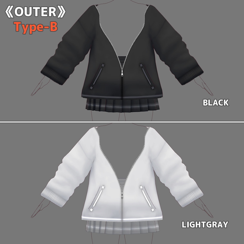 VRoid衣装 Zip-upジャケットリラックスコーデ