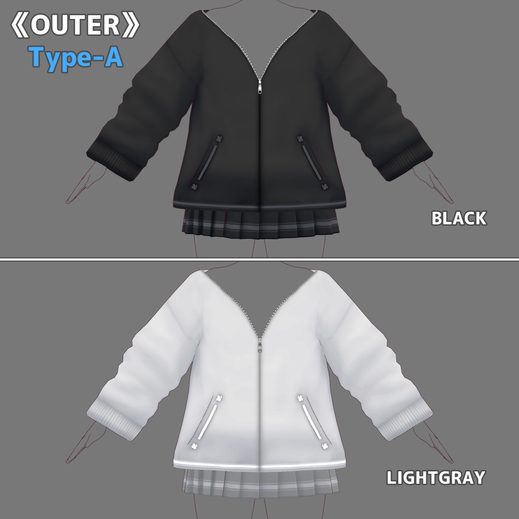 VRoid衣装 Zip-upジャケットリラックスコーデ