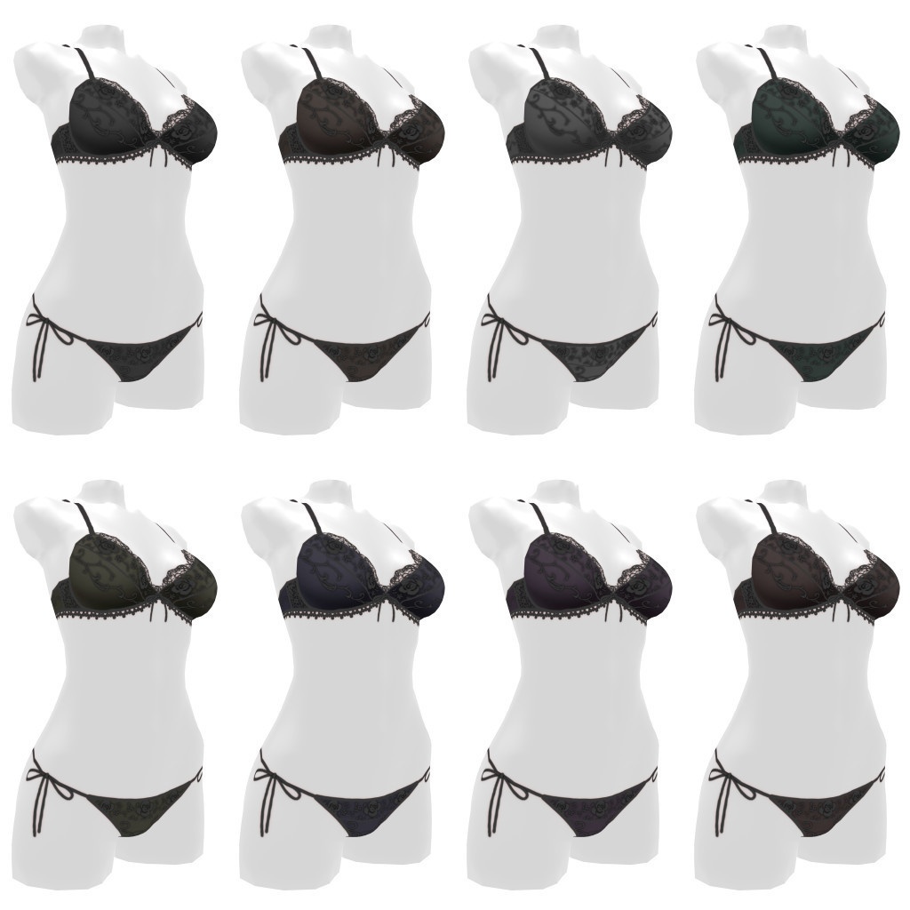 VRoidランジェリー396 シックなブラックエンボスの花柄ブラショーツ