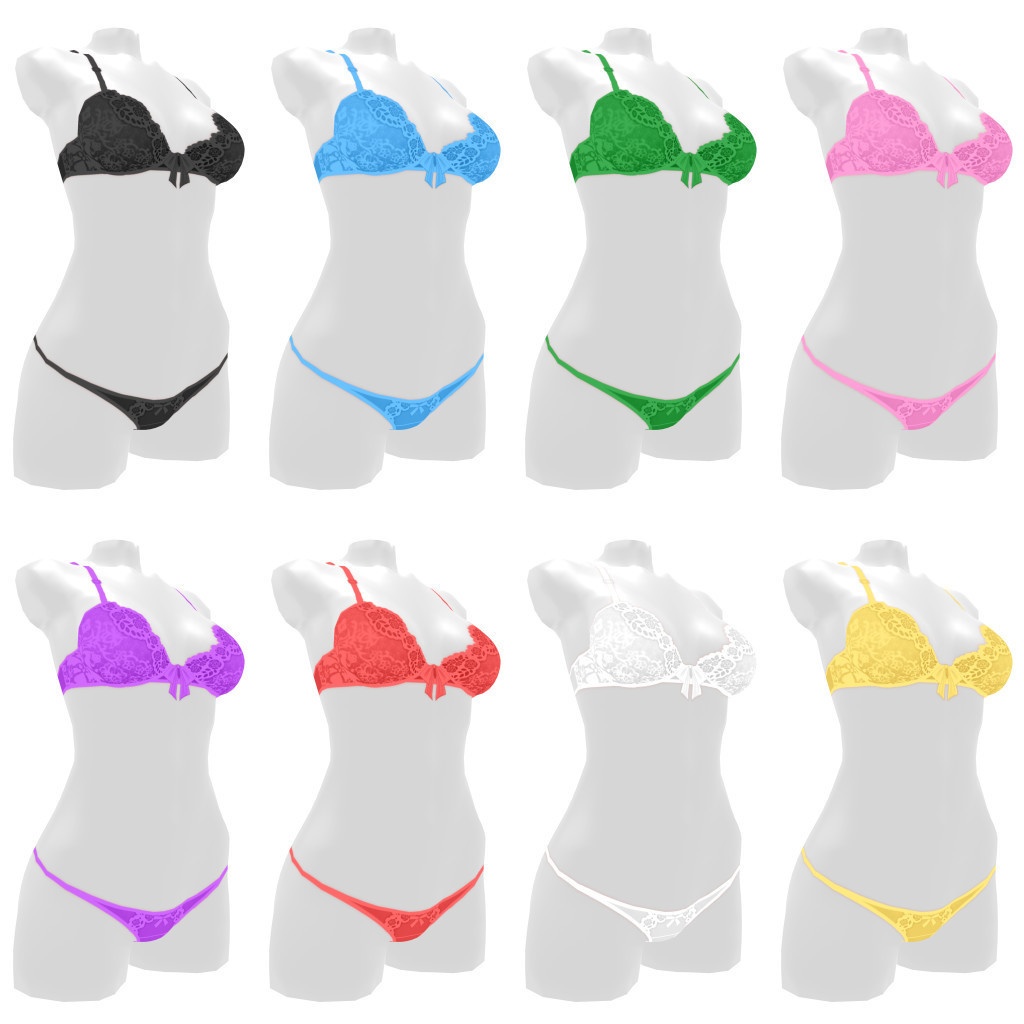 VRoidランジェリー398 清楚系花柄レースブラショーツ