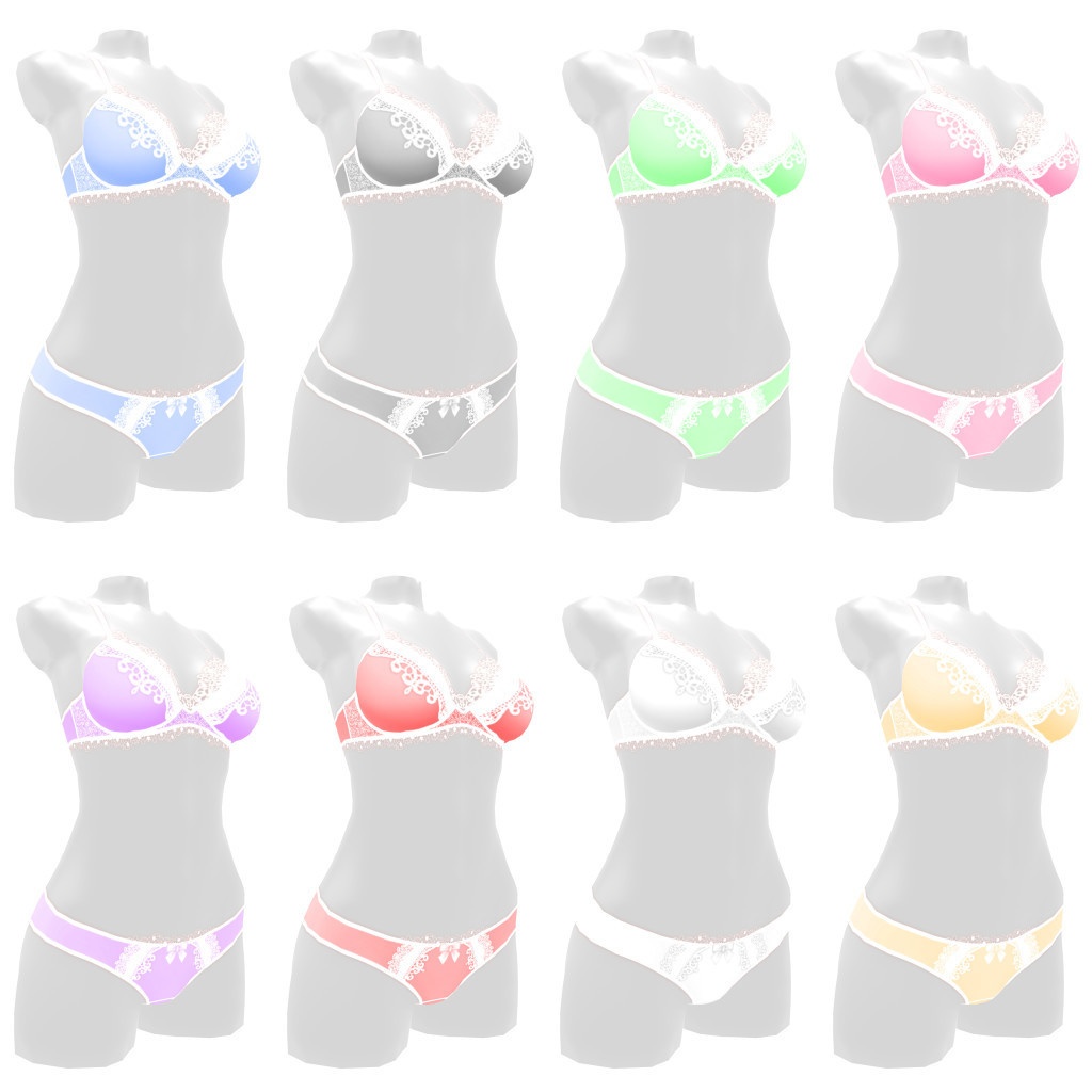 VRoidランジェリー400 白いレースとパステルマテリアルのセットアップ