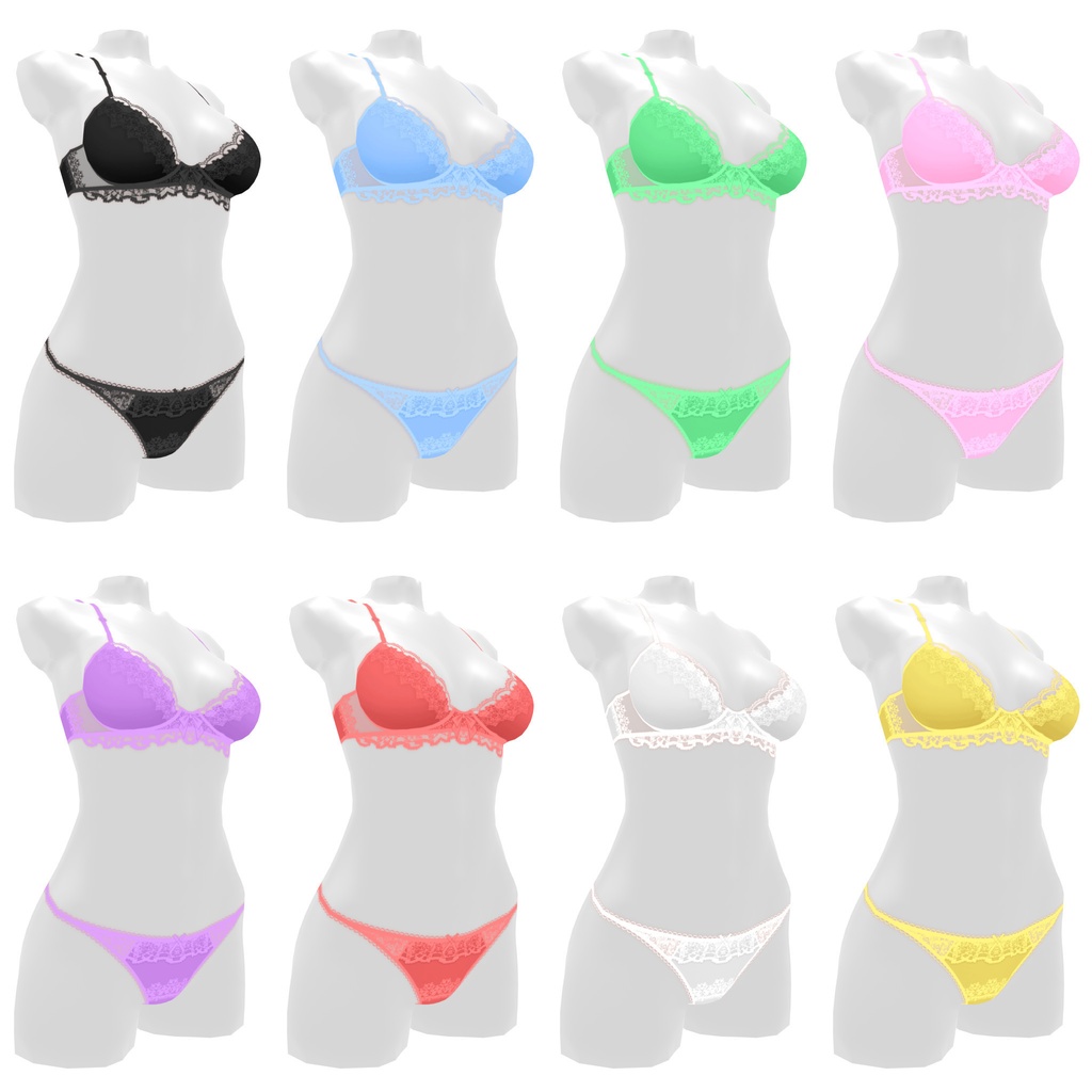 VRoidランジェリー408 花柄レースとフリルのブラ&ショーツ