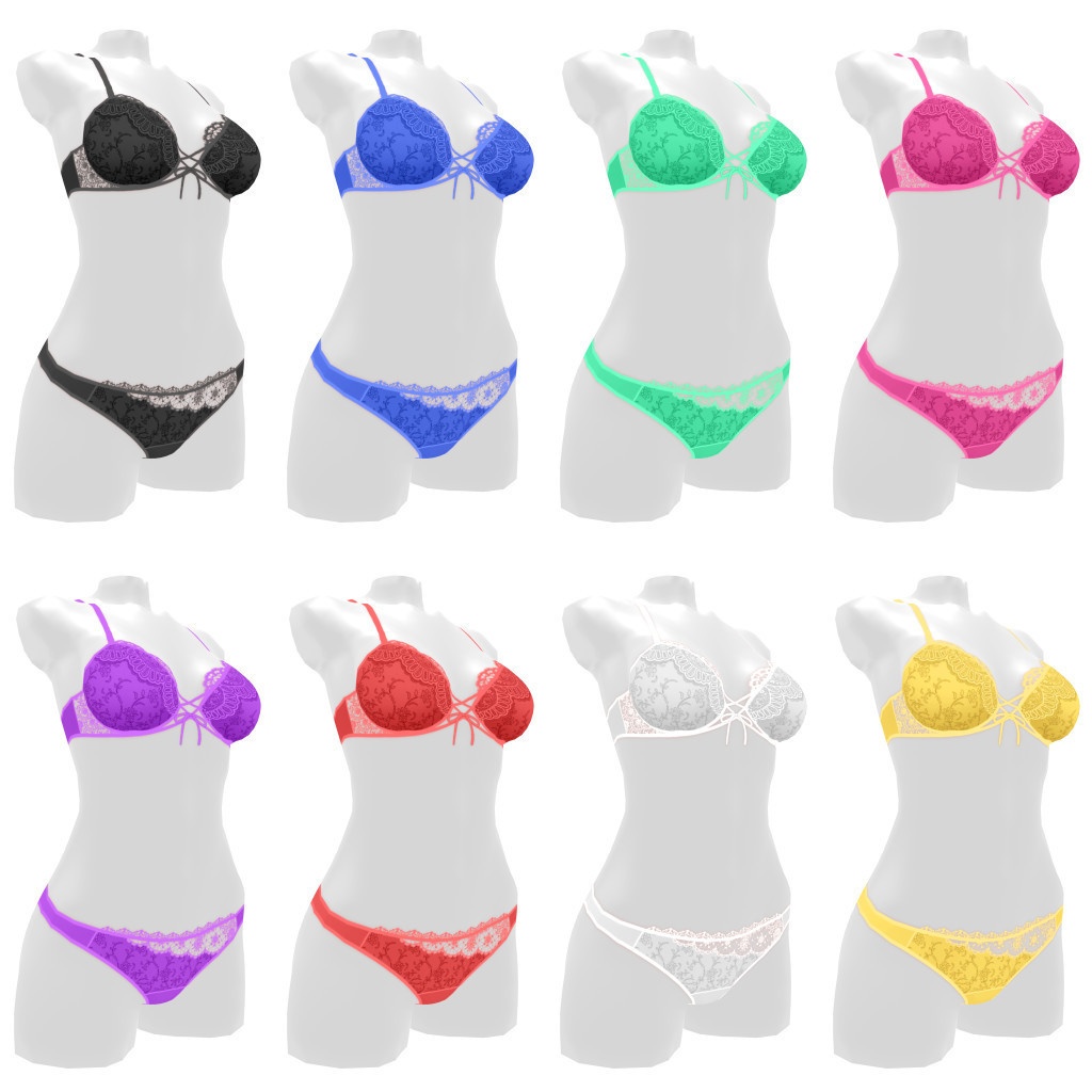 VRoidランジェリー429 エンボスとシースルーレースのブラショーツ