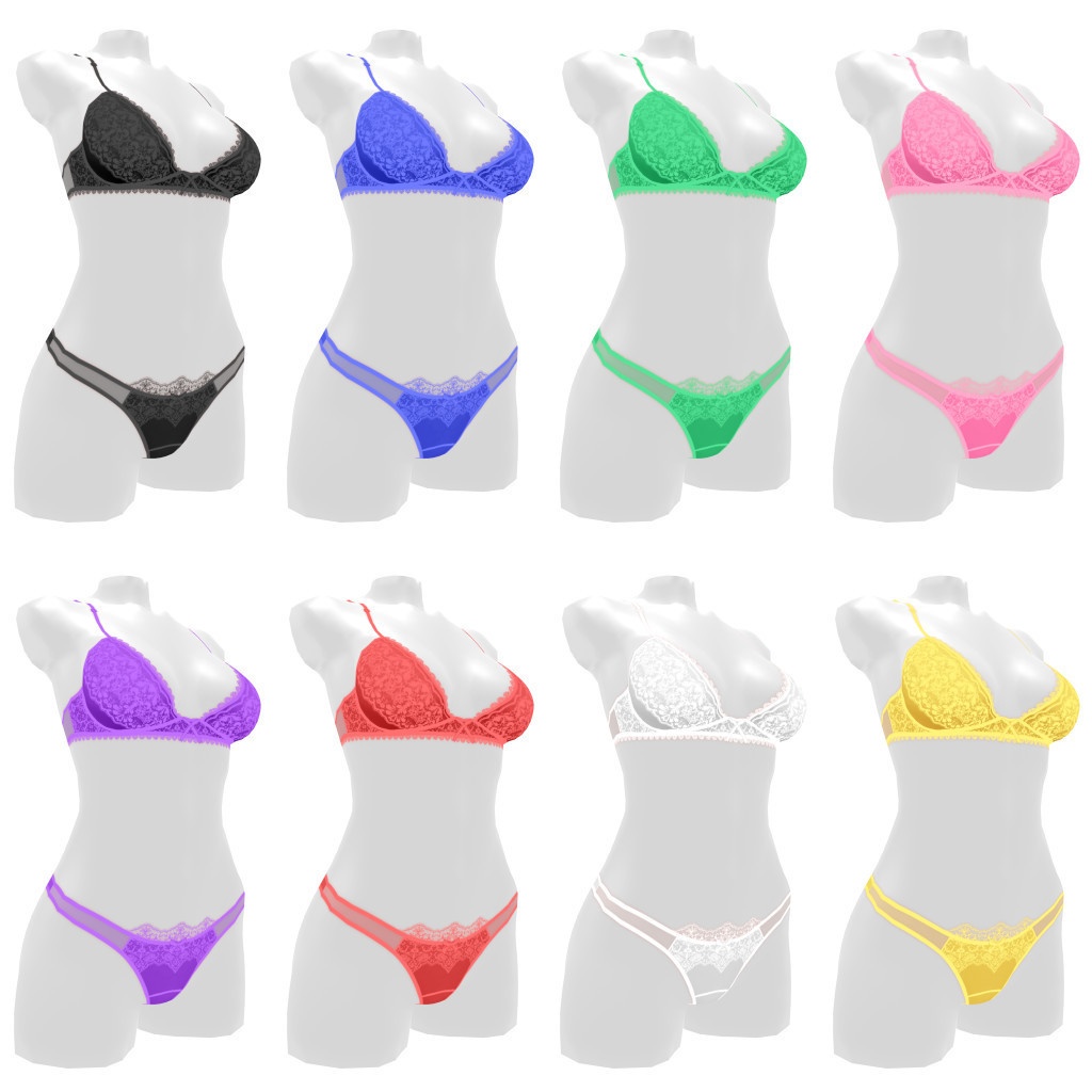 VRoidランジェリー431 エレガントレースサイドシースルブラショーツ