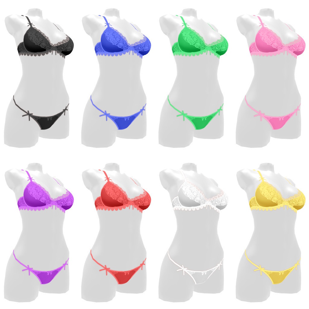 VRoidランジェリー432 リボン装飾のブラ&ショーツセットアップ