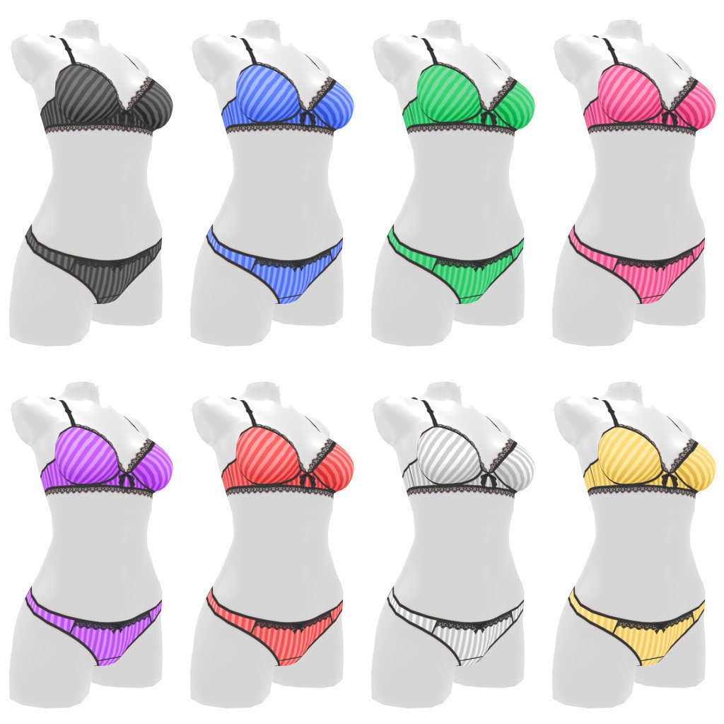 VRoidランジェリー453 黒ぶちのストライプ柄ブラショーツ