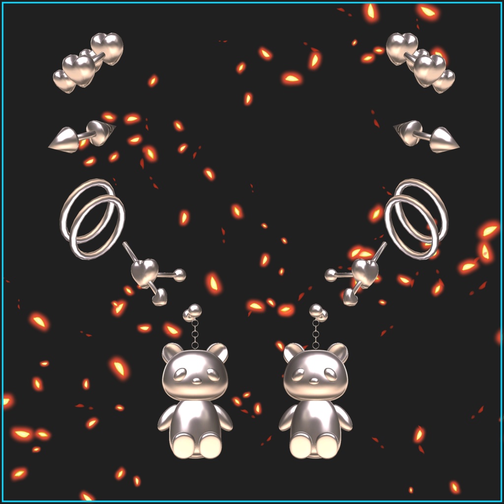 【VRC想定モデル】ハートパンダピアス【7アバター対応】【MA対応】