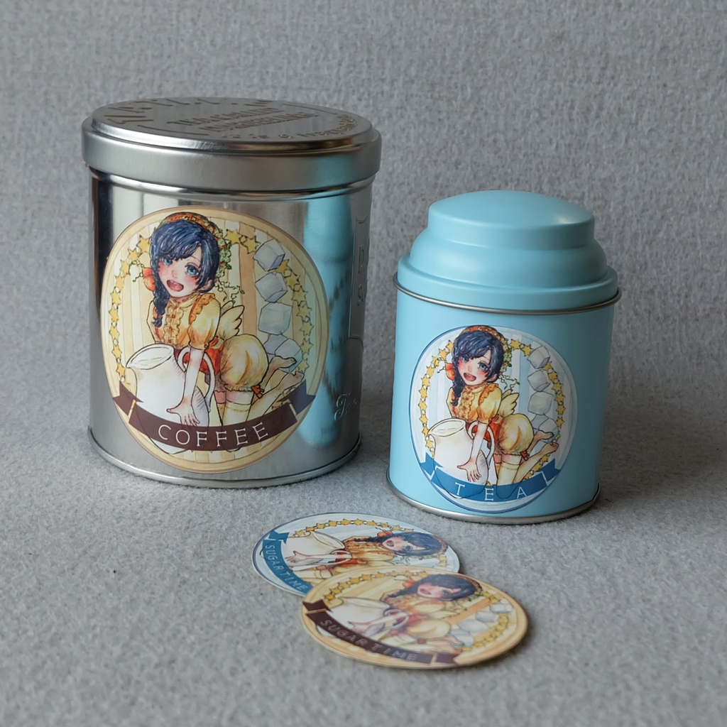【創作キャラ】コーヒーorティーステッカー 手乗りサナギsweet time