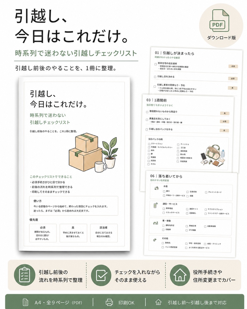 引越し、今日はこれだけ。｜時系列で迷わない引越しチェックリスト