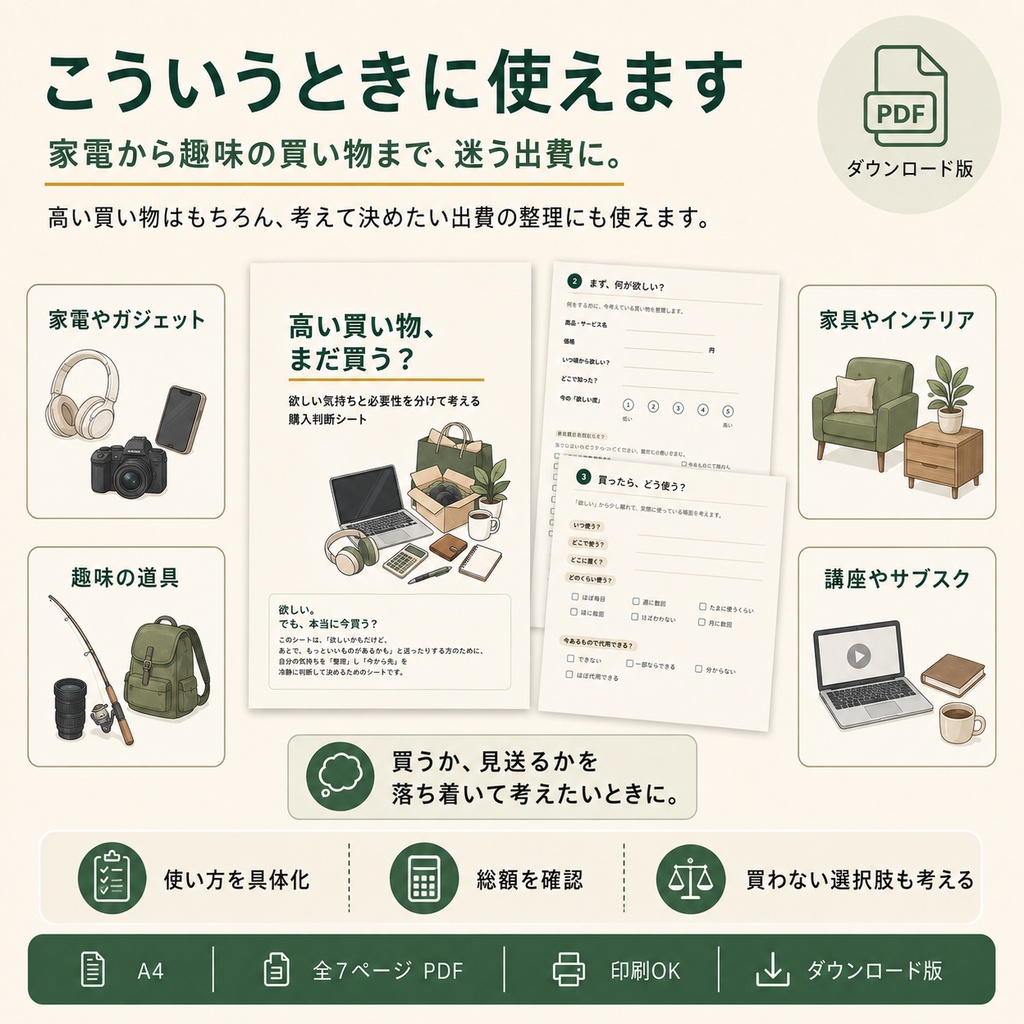 高い買い物、まだ買う?|欲しい気持ちと必要性を分けて考える購入判断シート