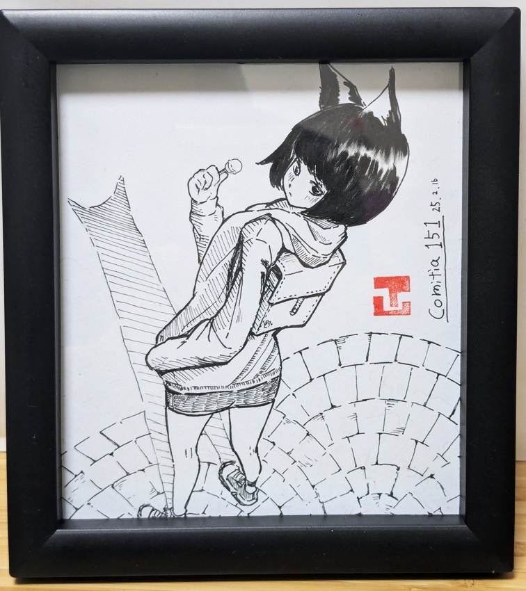ミニ色紙「白黒ステラさん（ふりむき）」