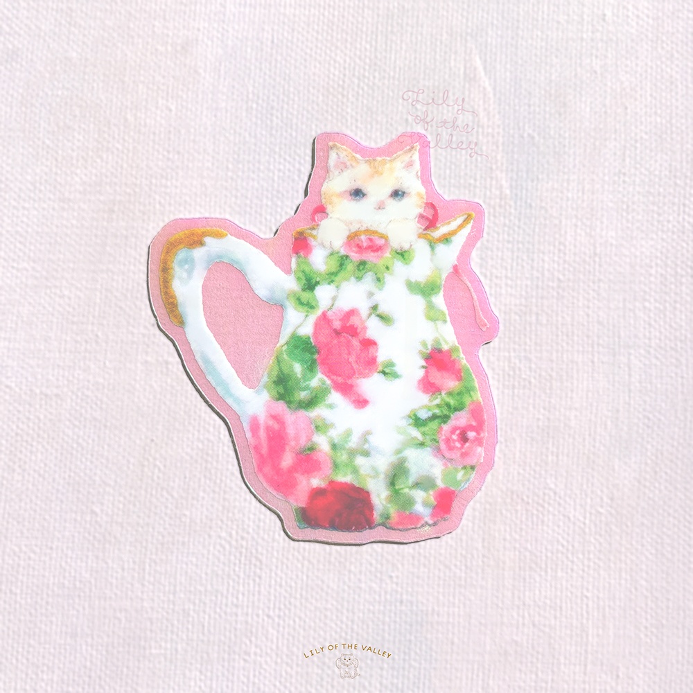ステッカー（ミルクポットにねこ）