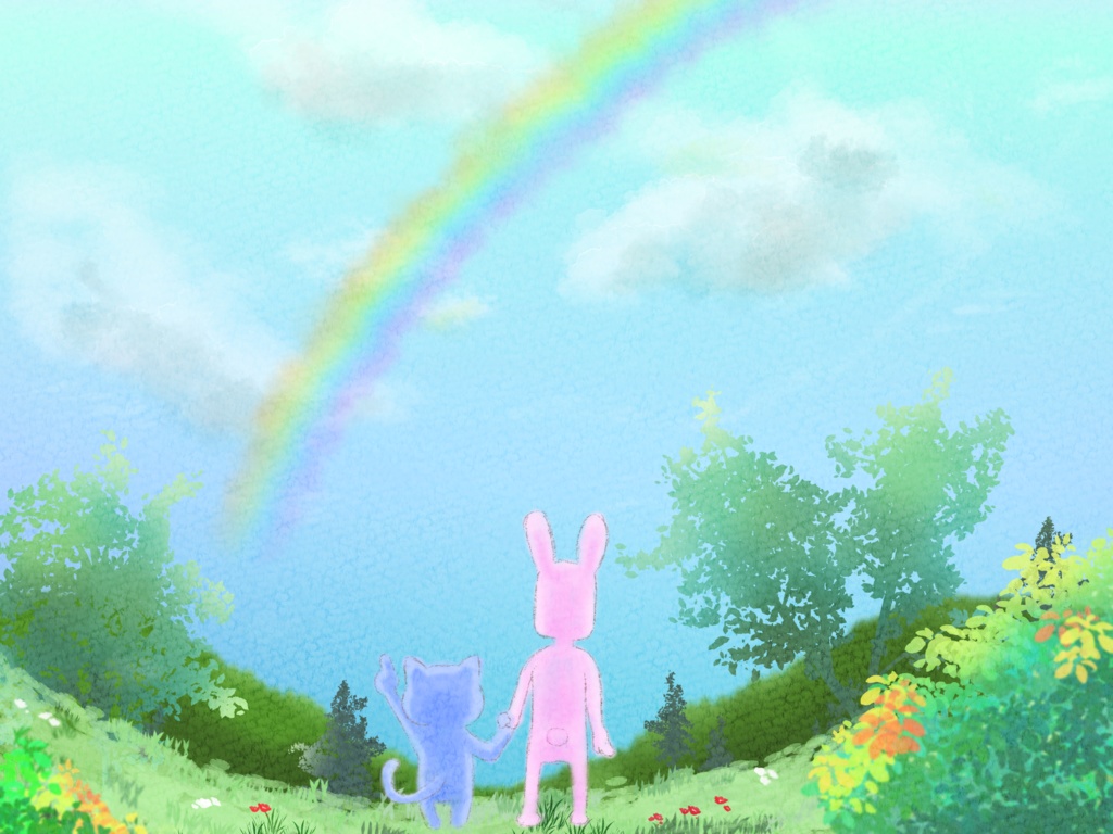 ネコ堀さんTシャツ 虹