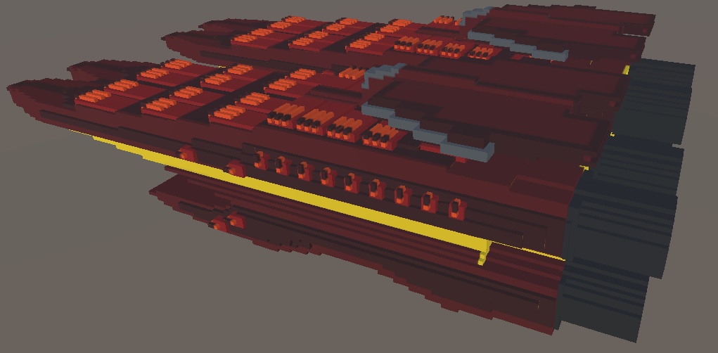 【ボクセル風 航宙艦001シリーズ01】超弩級一等航宙戦闘艦(3D for Unity )