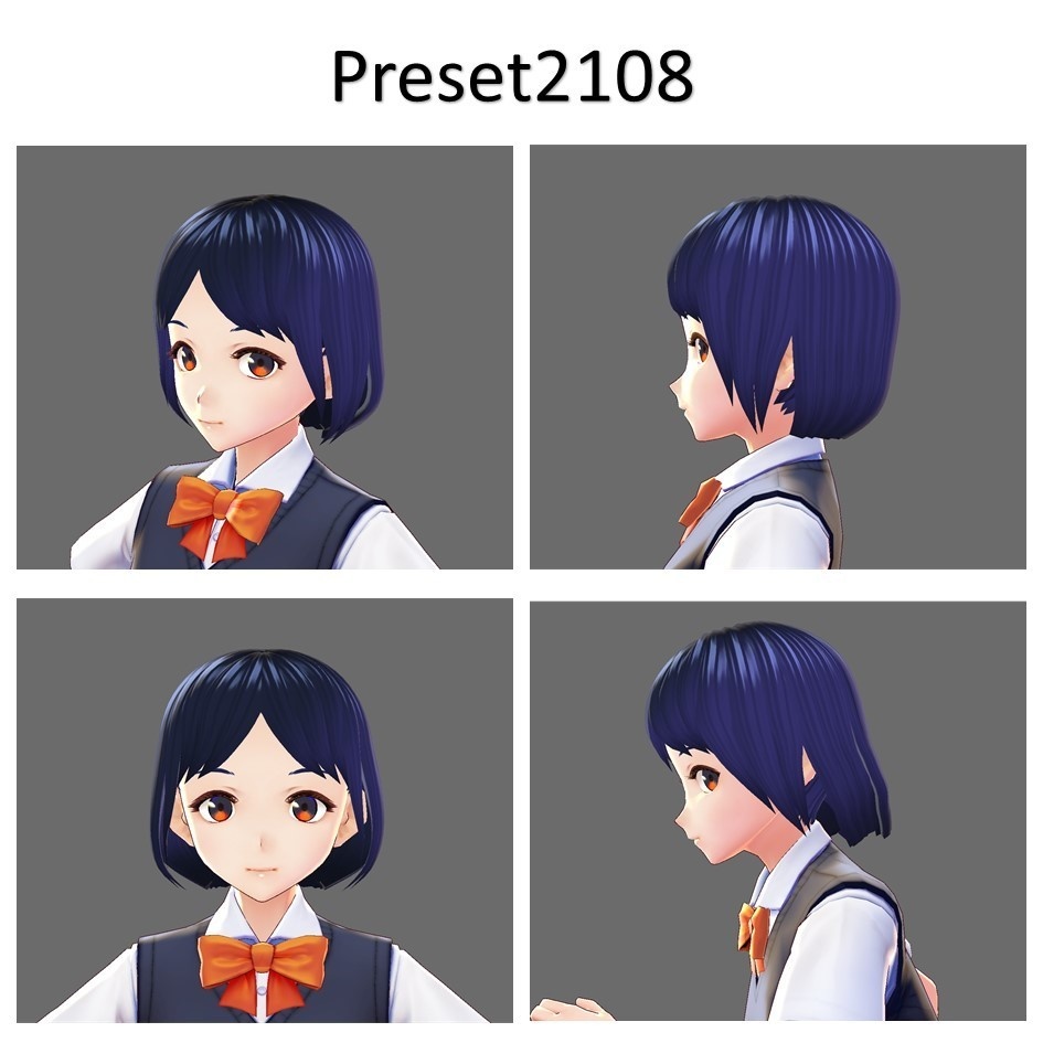 【VRoid用】ボブ前髪アレンジ4種類 ボーン設定済み