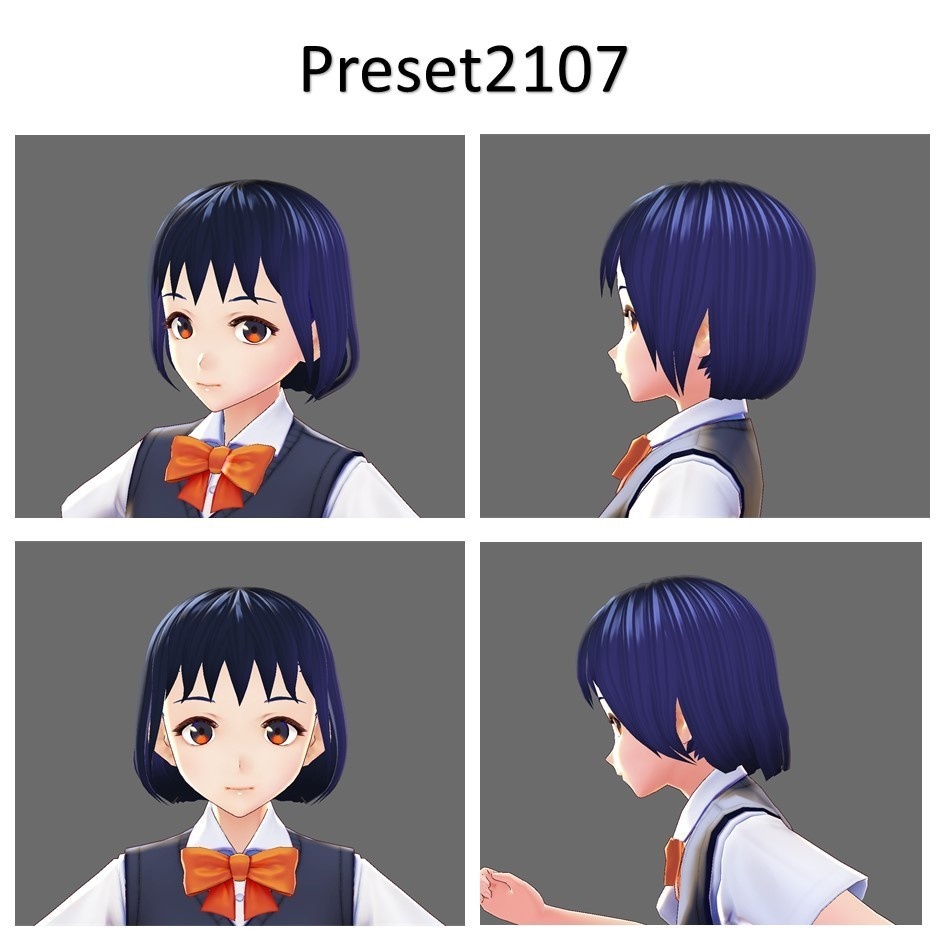 【VRoid用】ボブ前髪アレンジ4種類 ボーン設定済み