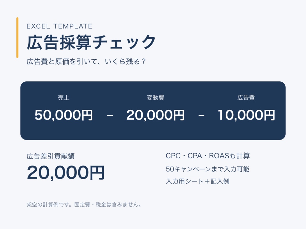 広告採算チェック｜CPA・ROAS・原価をまとめて確認するExcelテンプレート