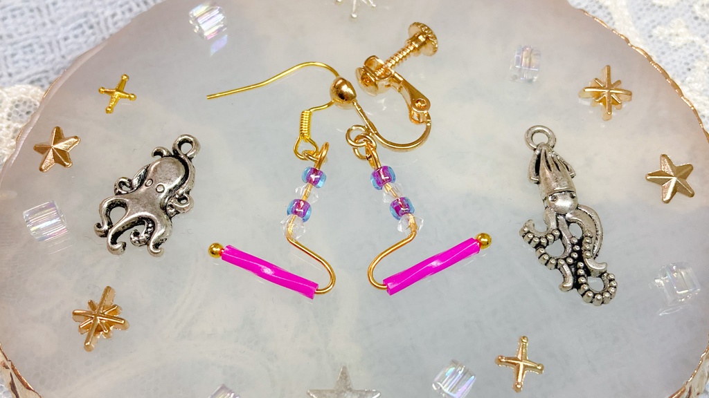 ローラーのイヤリング(ピアス)　【ピンク】
