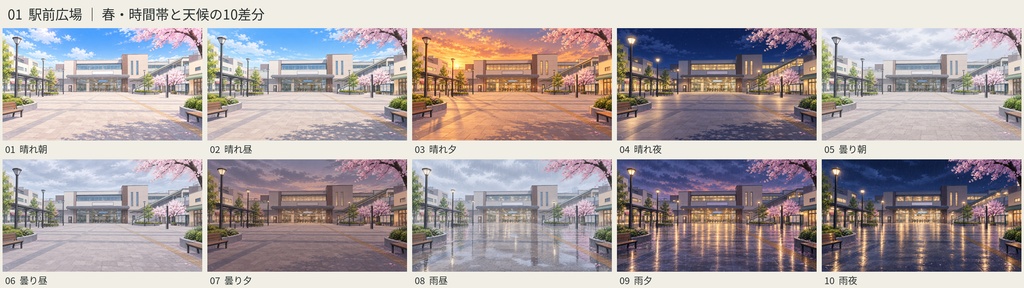【時間・天候・季節差分付き】現代日本都市まるごと背景素材集【1200枚】