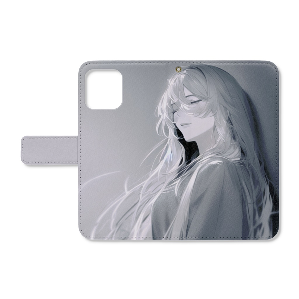 モノクロ少女　（宵闇）　手帳型iPhoneケース