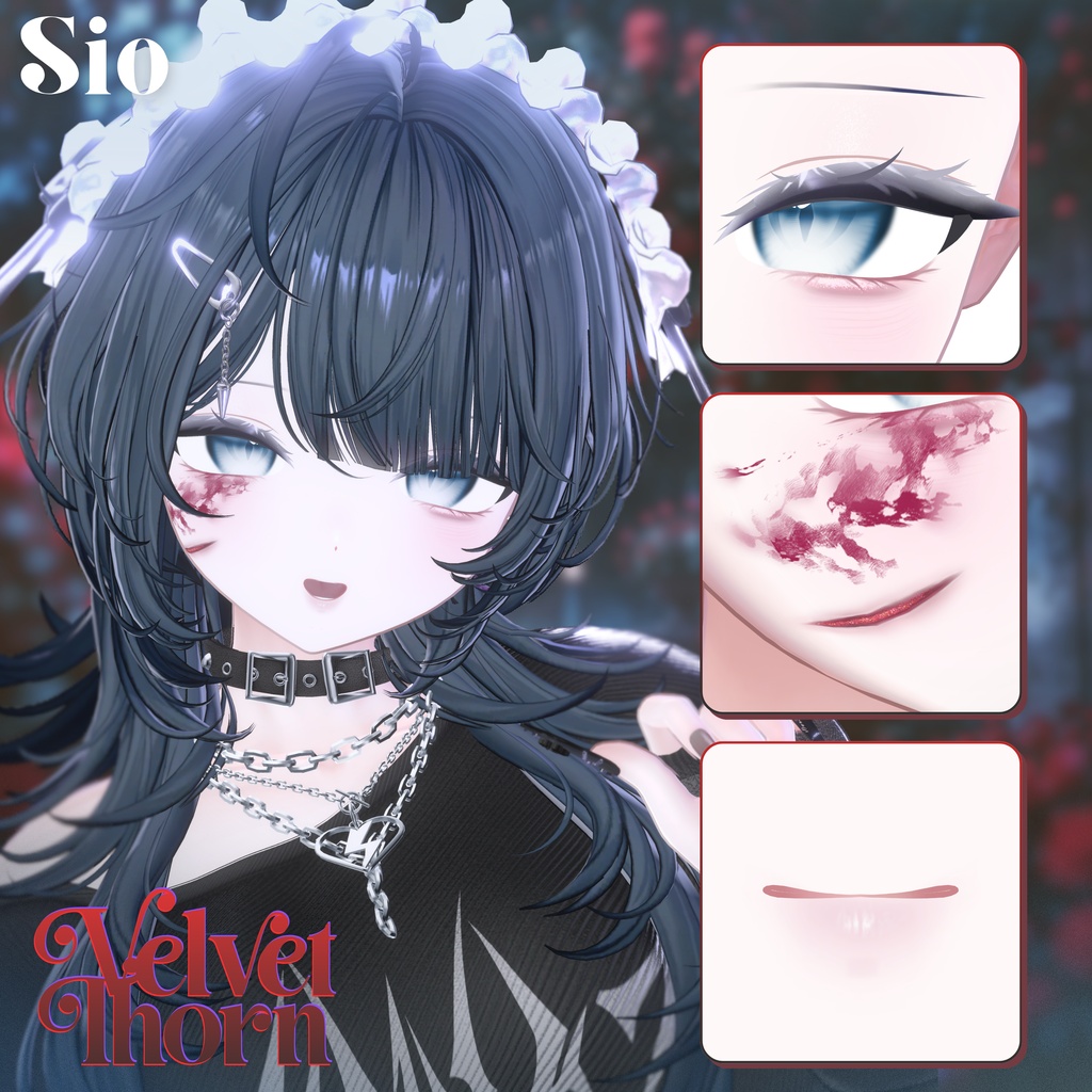 【無料版あり】【4アバター対応】𖤐 ༝Velvet Thorn ‐ Makeup + Eye Texture + Blendshpes ༝𖤐