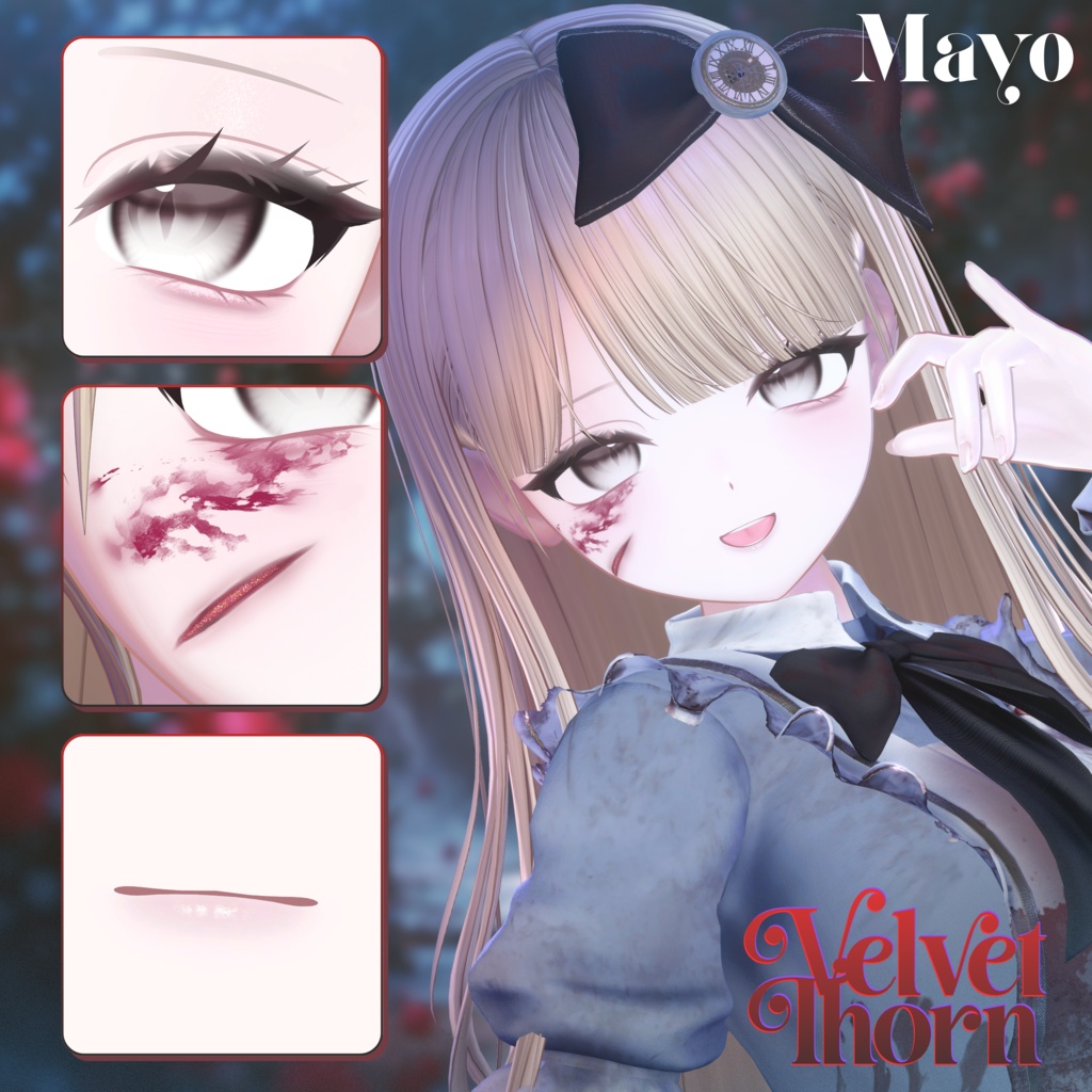 【無料版あり】【4アバター対応】𖤐 ༝Velvet Thorn ‐ Makeup + Eye Texture + Blendshpes ༝𖤐