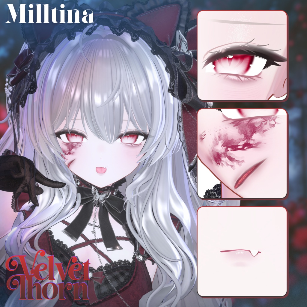 【無料版あり】【4アバター対応】𖤐 ༝Velvet Thorn ‐ Makeup + Eye Texture + Blendshpes ༝𖤐