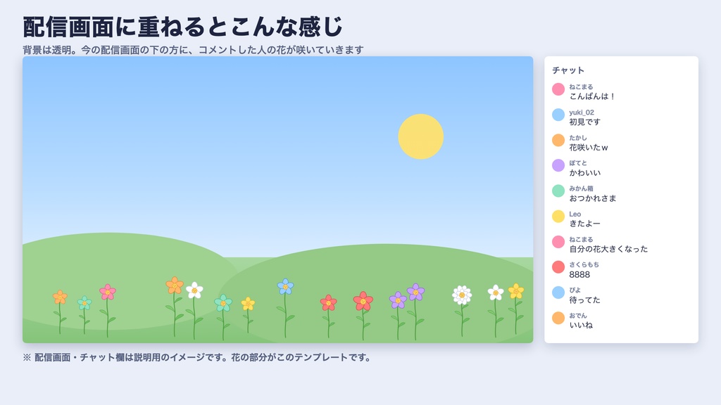 【無料版あり】コメント花畑|コメントした人ごとに花が咲いて育つ【わんコメテンプレート / OBS】
