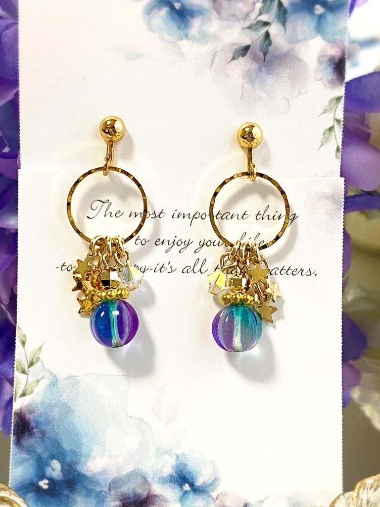 コロンと可愛いお星様とメロンビーズ耳飾り