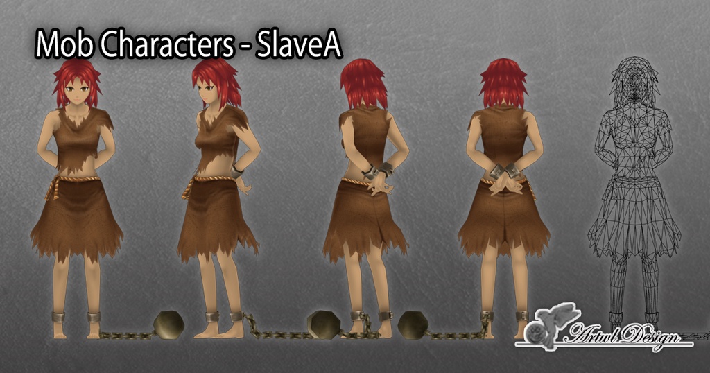 【ローポリ3DCG】モブキャラクターズ:奴隷A(女)