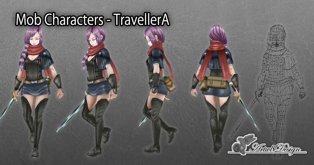 【ローポリ3DCG】モブキャラクターズ:旅人A(女)