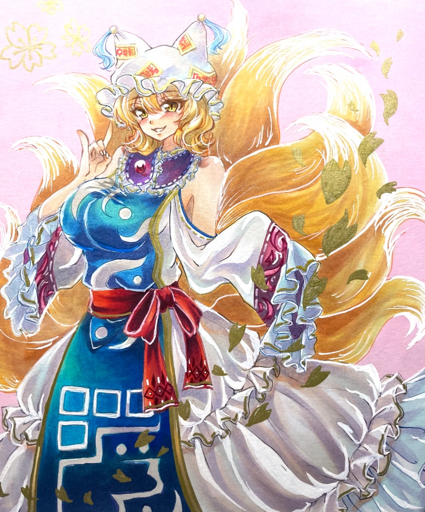 東方Project 八雲藍 手描きイラスト 小色紙