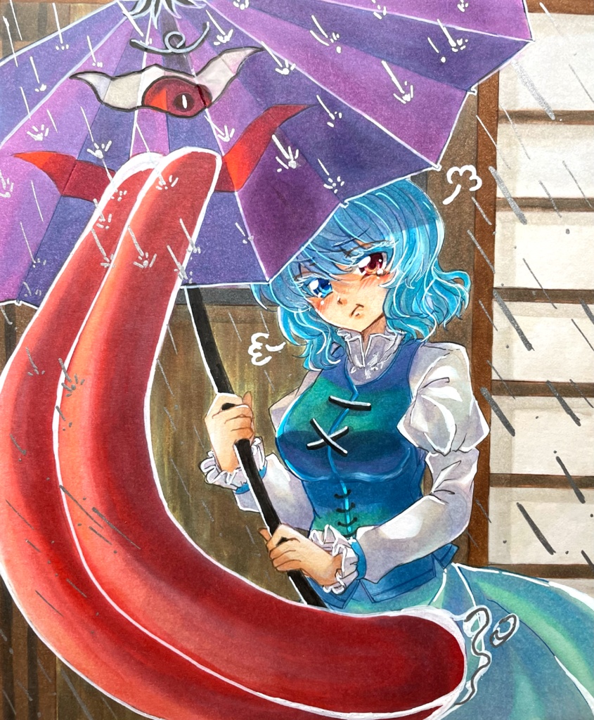 東方Project 多々良小傘 手描きイラスト 小色紙