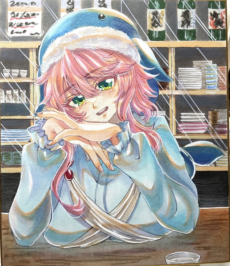 東方Project 奥野田美宵 手描きイラスト 小色紙