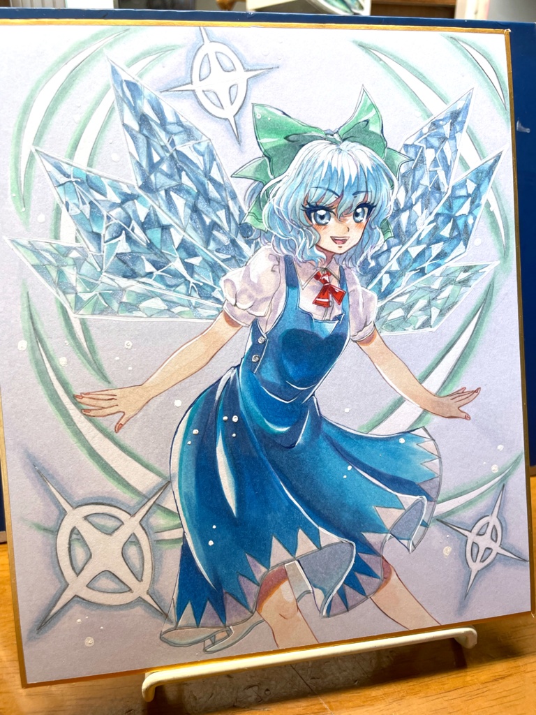 東方Project チルノ 手描きイラスト 小色紙