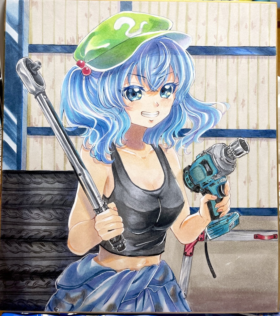 東方Project 河城にとり 手描きイラスト 大色紙