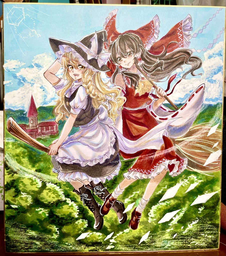 東方Project 博麗霊夢 霧雨魔理沙 手描き大色紙