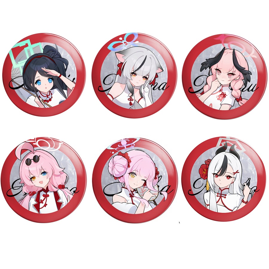 ブルーアーカイブ 天童アリス 小鳥遊ホシノ 春原ココナ 聖園ミカ 下江コハル 鬼方カヨコ 缶バッジ