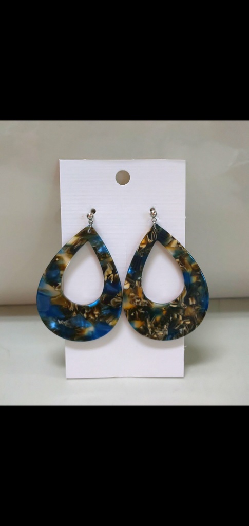 【写】ブルー&ホワイト 💧 ドロップ型 大きめ アクリル ピアス